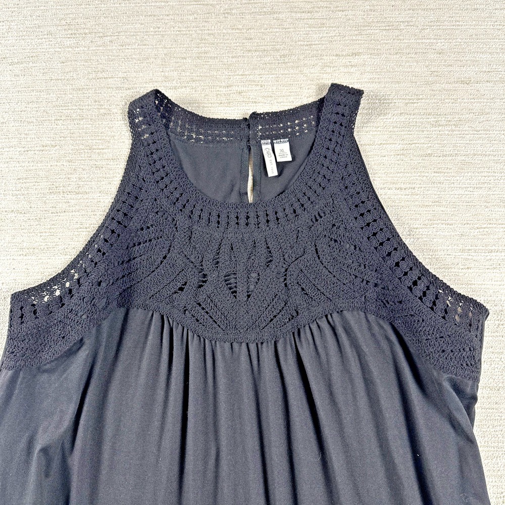 Boho Crochet Lace Tunic Top Black Flowy Babydoll Cottagecore Cato XL Sleeveless